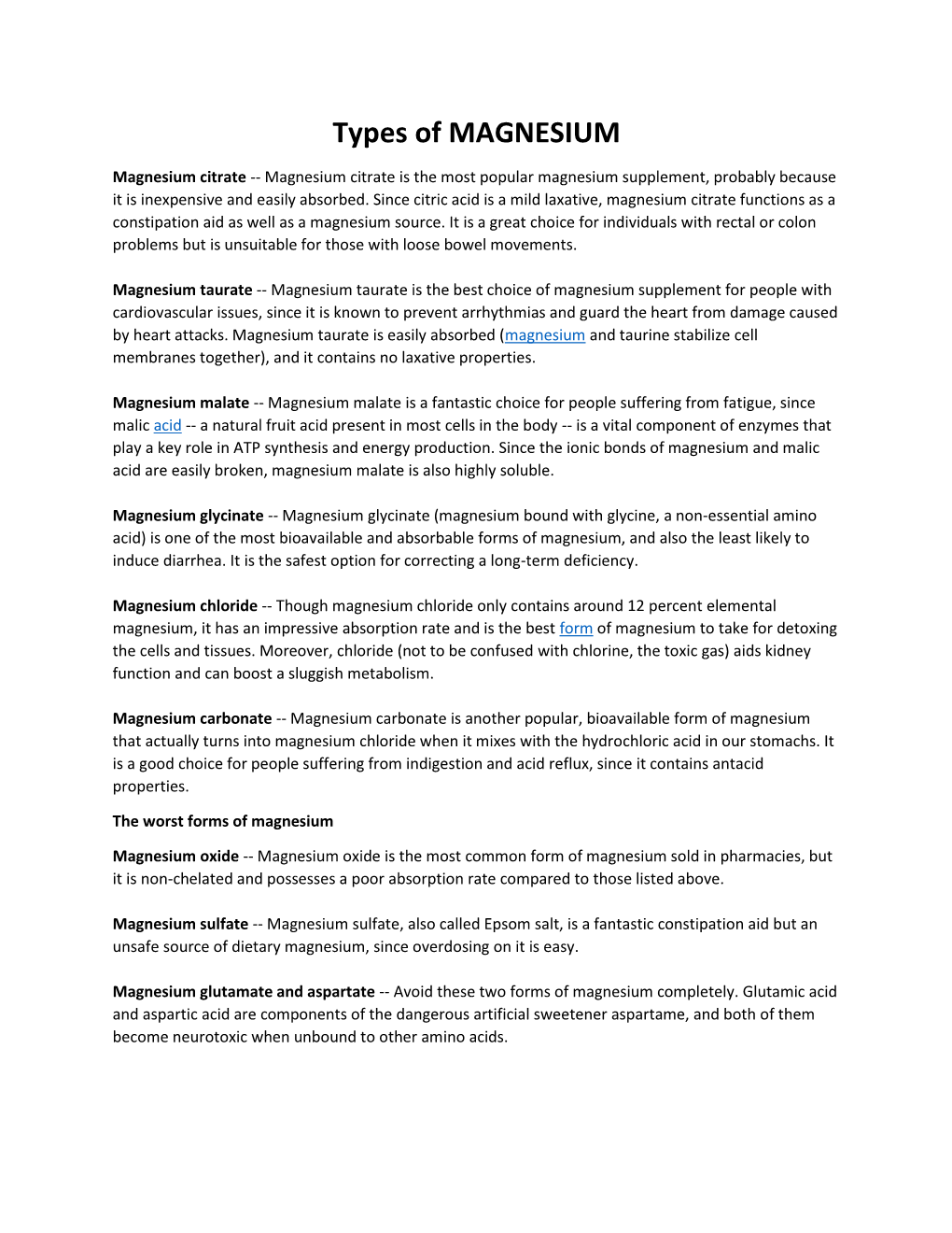 Types of MAGNESIUM