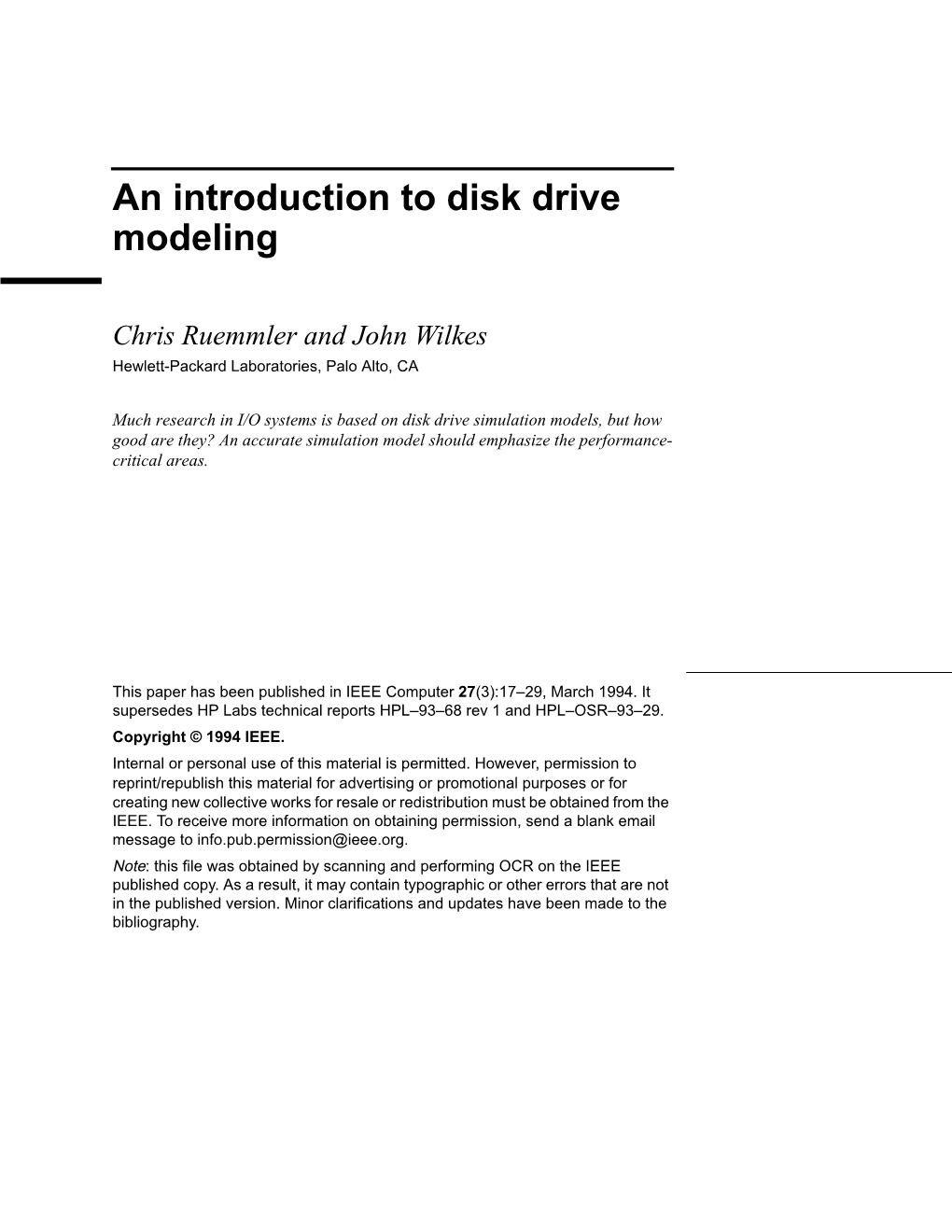 An Introduction to Disk Drive Modeling