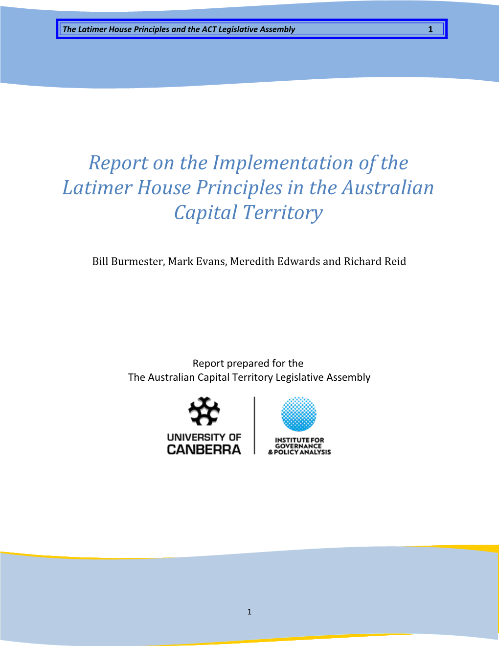 Report on the Implementation of the Latimer House Principles in the Australian Capital