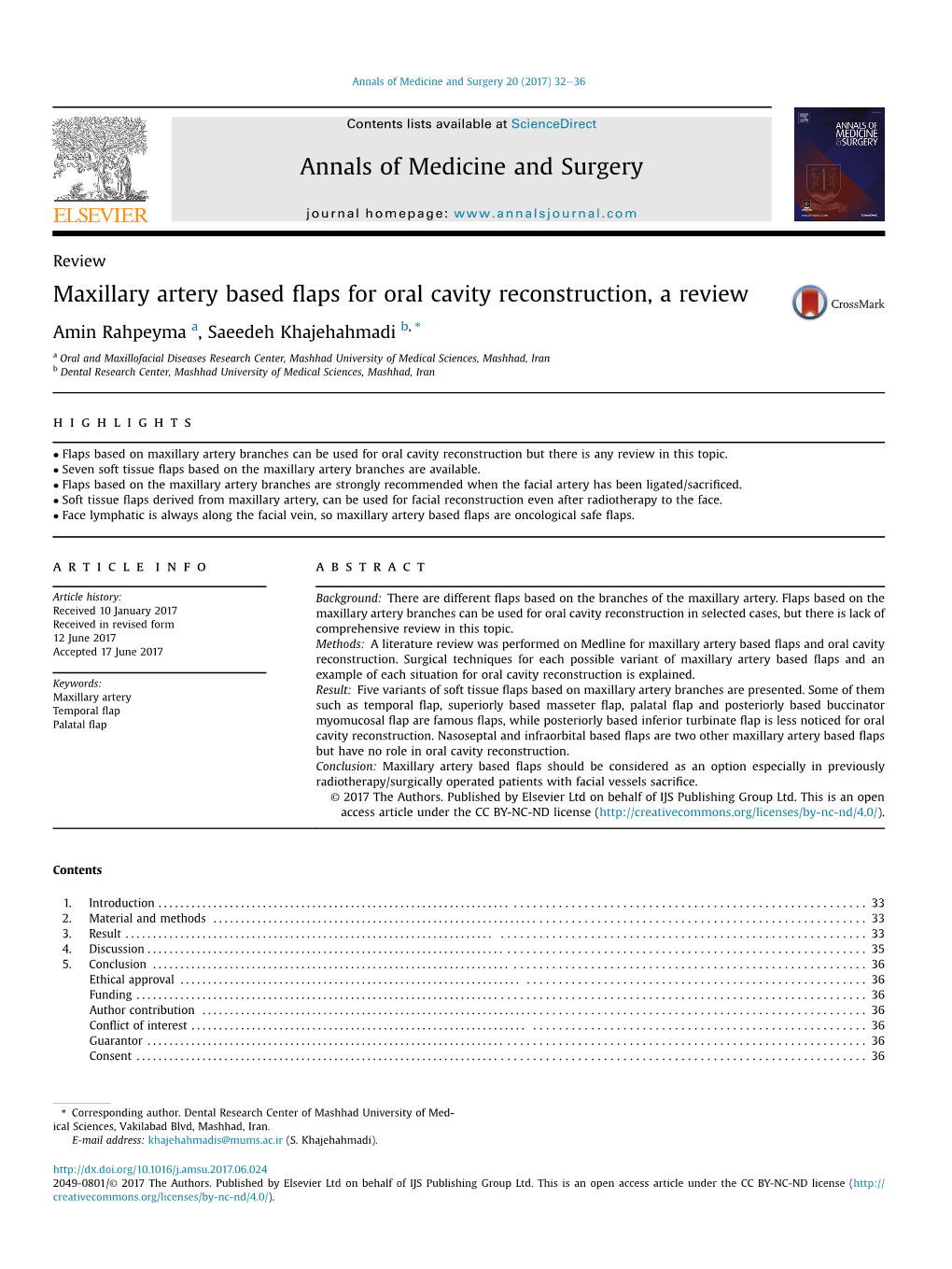 Maxillary Artery Based Flaps for Oral Cavity Reconstruction, a Review