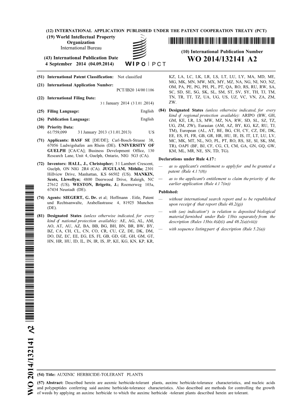 WO 2014/132141 A2 4 September 2014 (04.09.2014) P O P C T