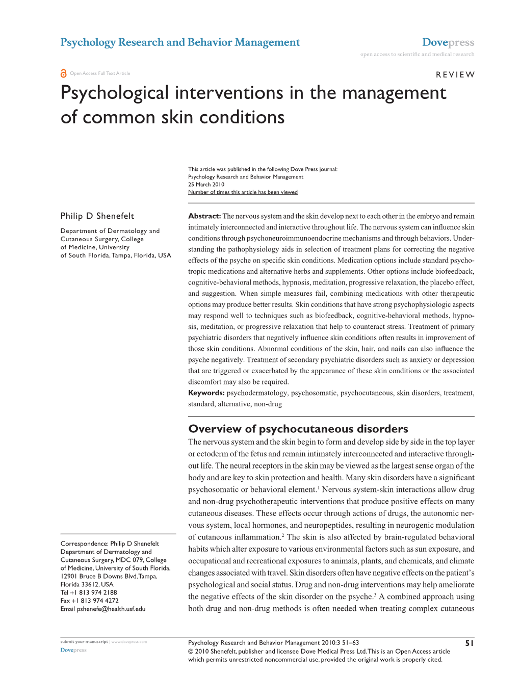 Psychological Interventions in the Management of Common Skin Conditions