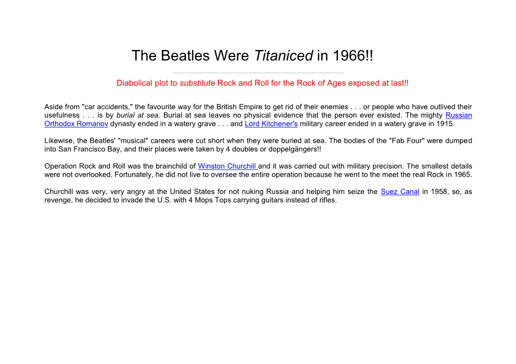 The Beatles Were Titaniced in 1966!!