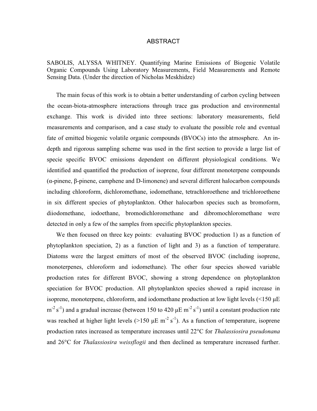 Volatile Organic Compounds (Vocs) That Are Emitted from Marine Biota