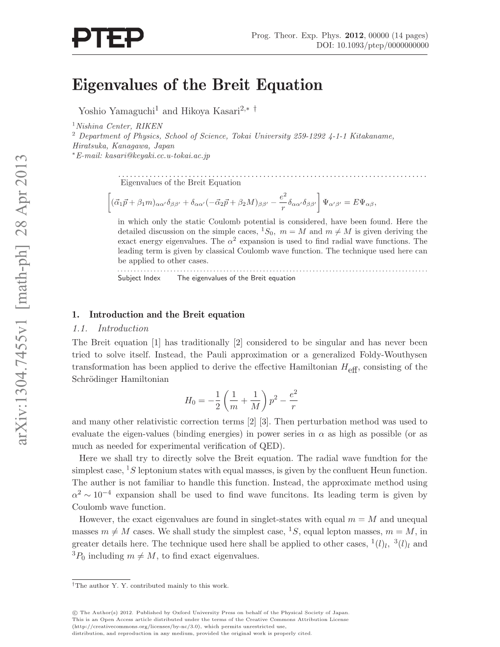 Eigenvalues of the Breit Equation