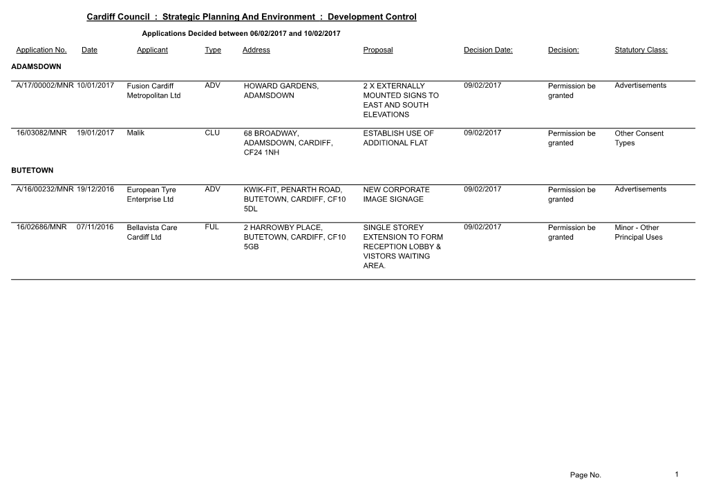 Strategic Planning and Environment : Development Control