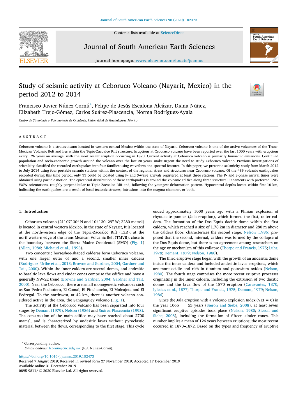 Study of Seismic Activity at Ceboruco Volcano (Nayarit, Mexico)