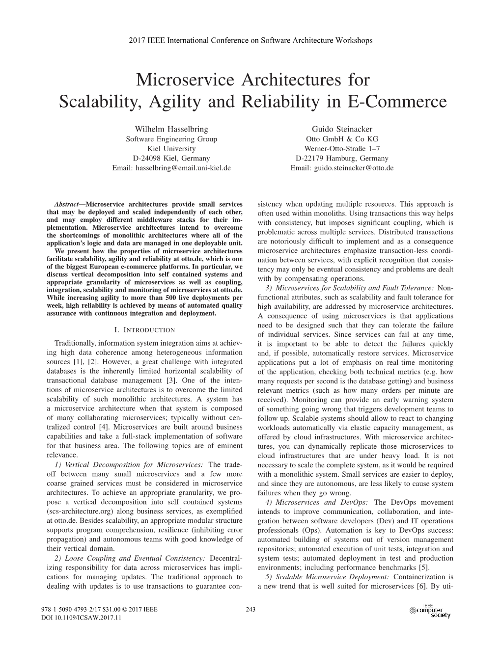 Microservice Architectures for Scalability, Agility and Reliability in E-Commerce