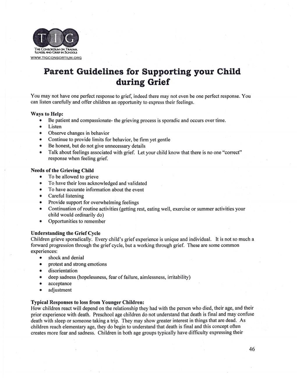 Parent Guidelines for Supporting Your Child During Grief