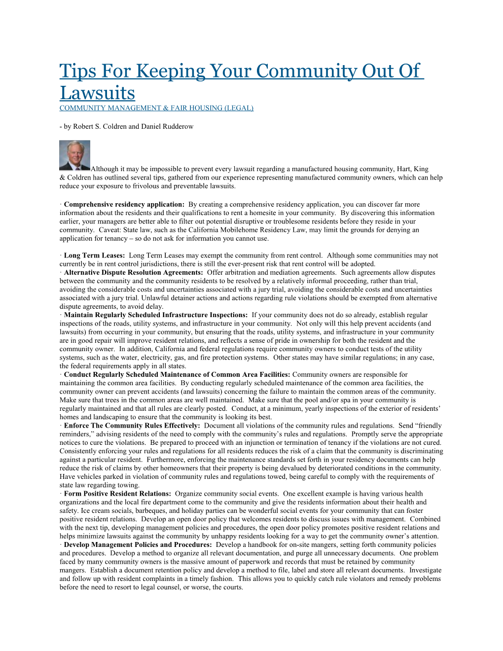 Tips for Keeping Your Community out of Lawsuits