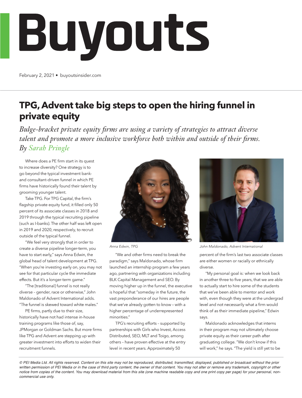 TPG, Advent Take Big Steps to Open the Hiring Funnel in Private Equity.Indd