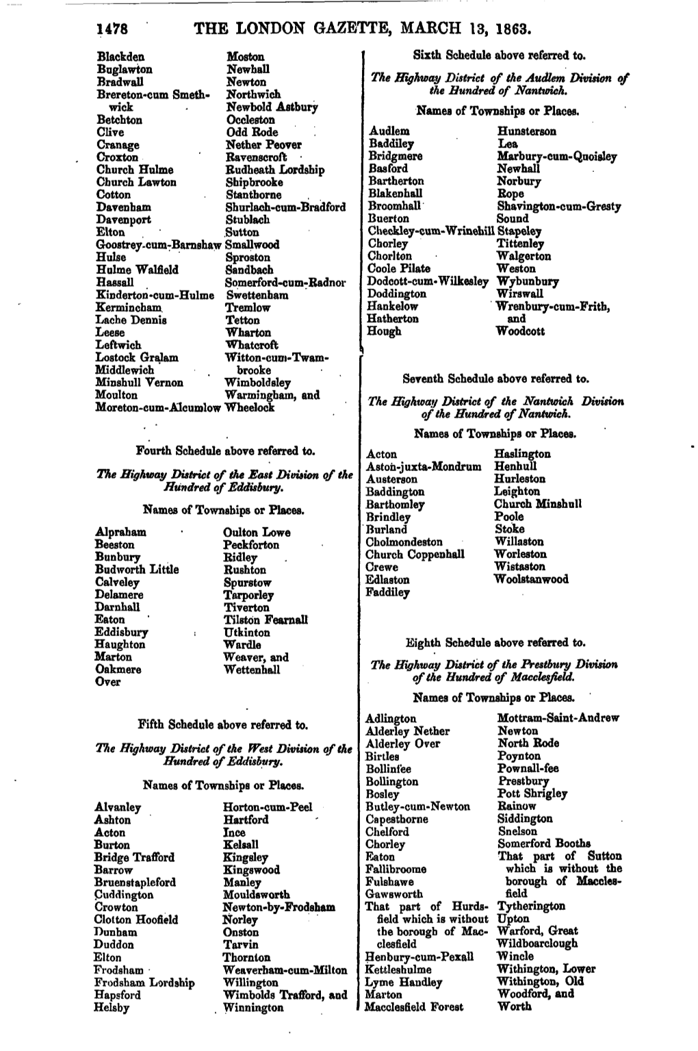 THE LONDON GAZETTE, MARCH 13, 1863. Blackden Moston Sixth Schedule Above Referred To