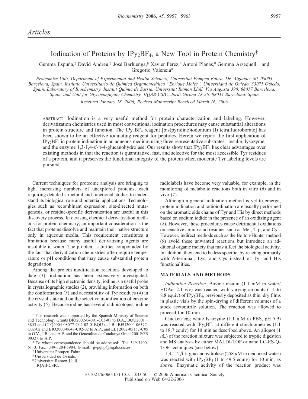 Articles Iodination of Proteins by Ipy2bf4, a New Tool In