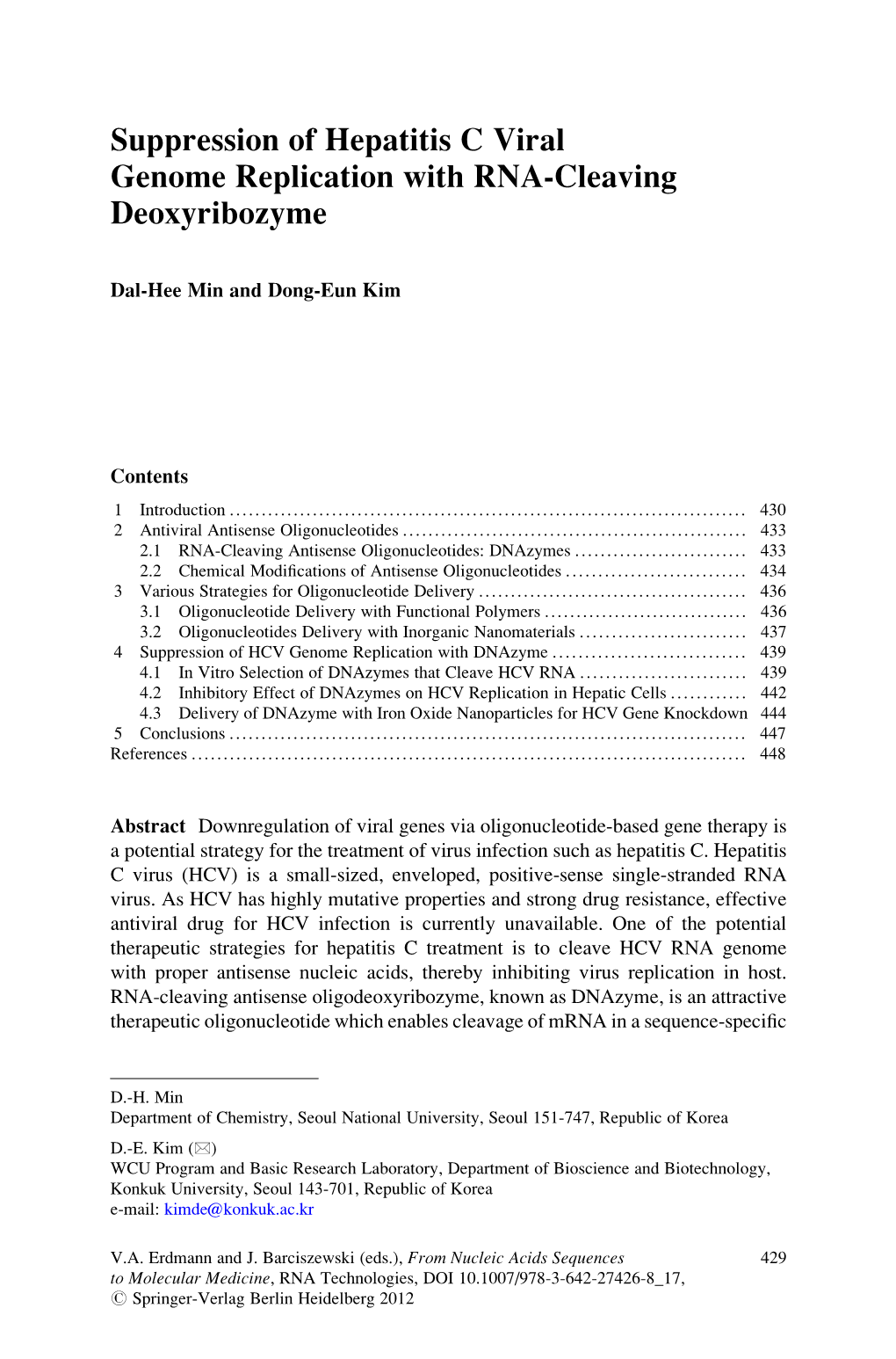 Suppression of Hepatitis C Viral Genome Replication with RNA-Cleaving Deoxyribozyme