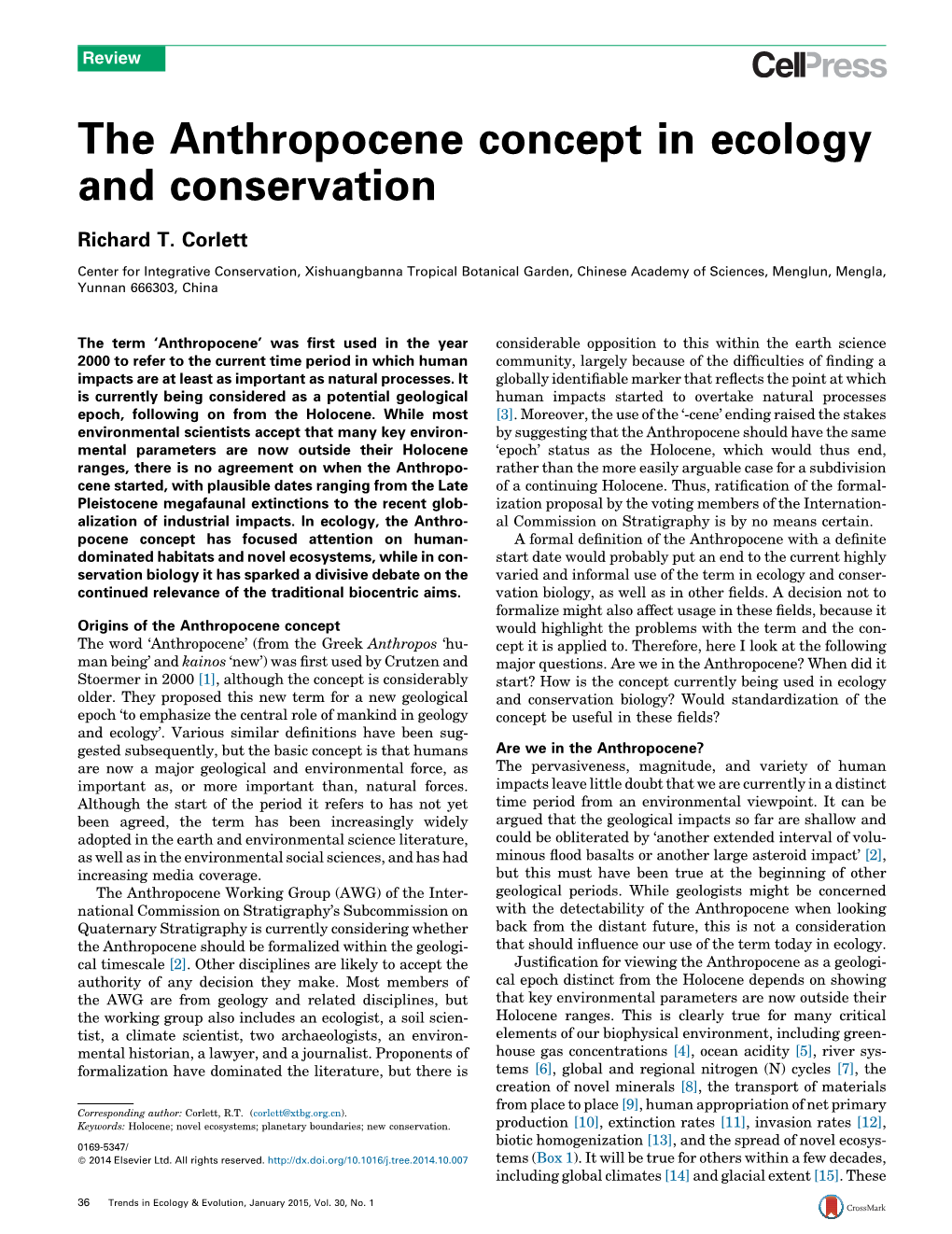 The Anthropocene Concept in Ecology and Conservation