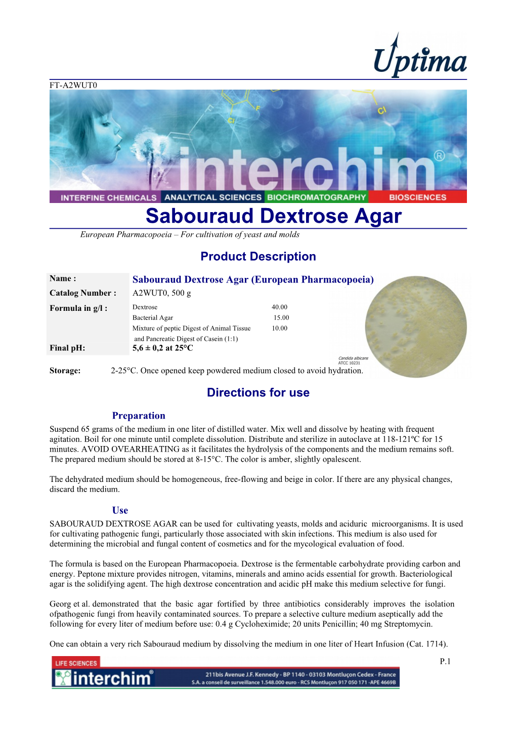 Sabouraud Dextrose Agar European Pharmacopoeia – for Cultivation of Yeast and Molds Product Description