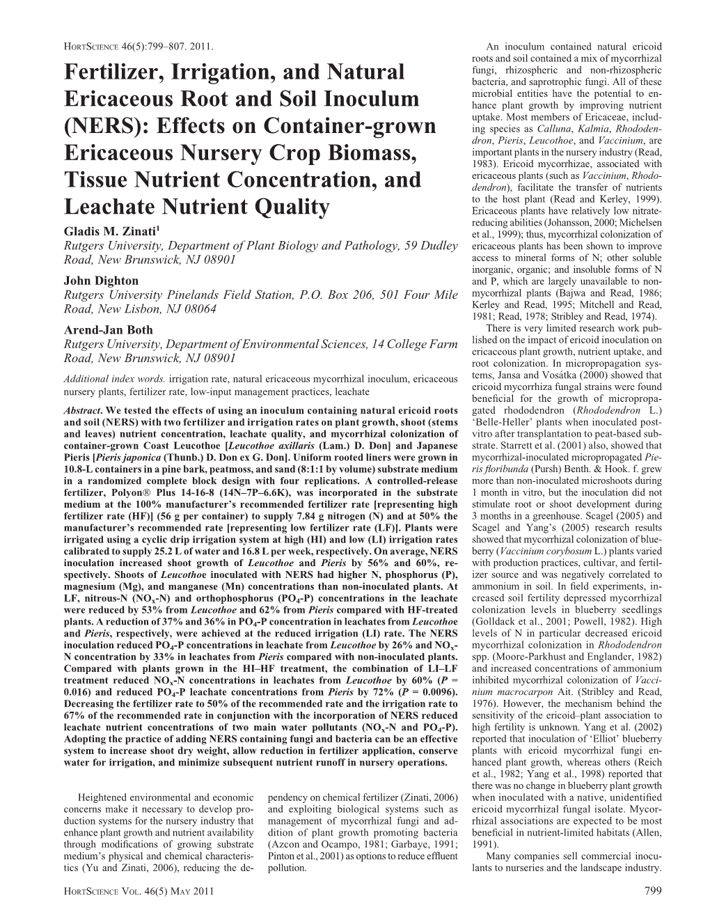 Fertilizer, Irrigation, and Natural Ericaceous Root and Soil Inoculum