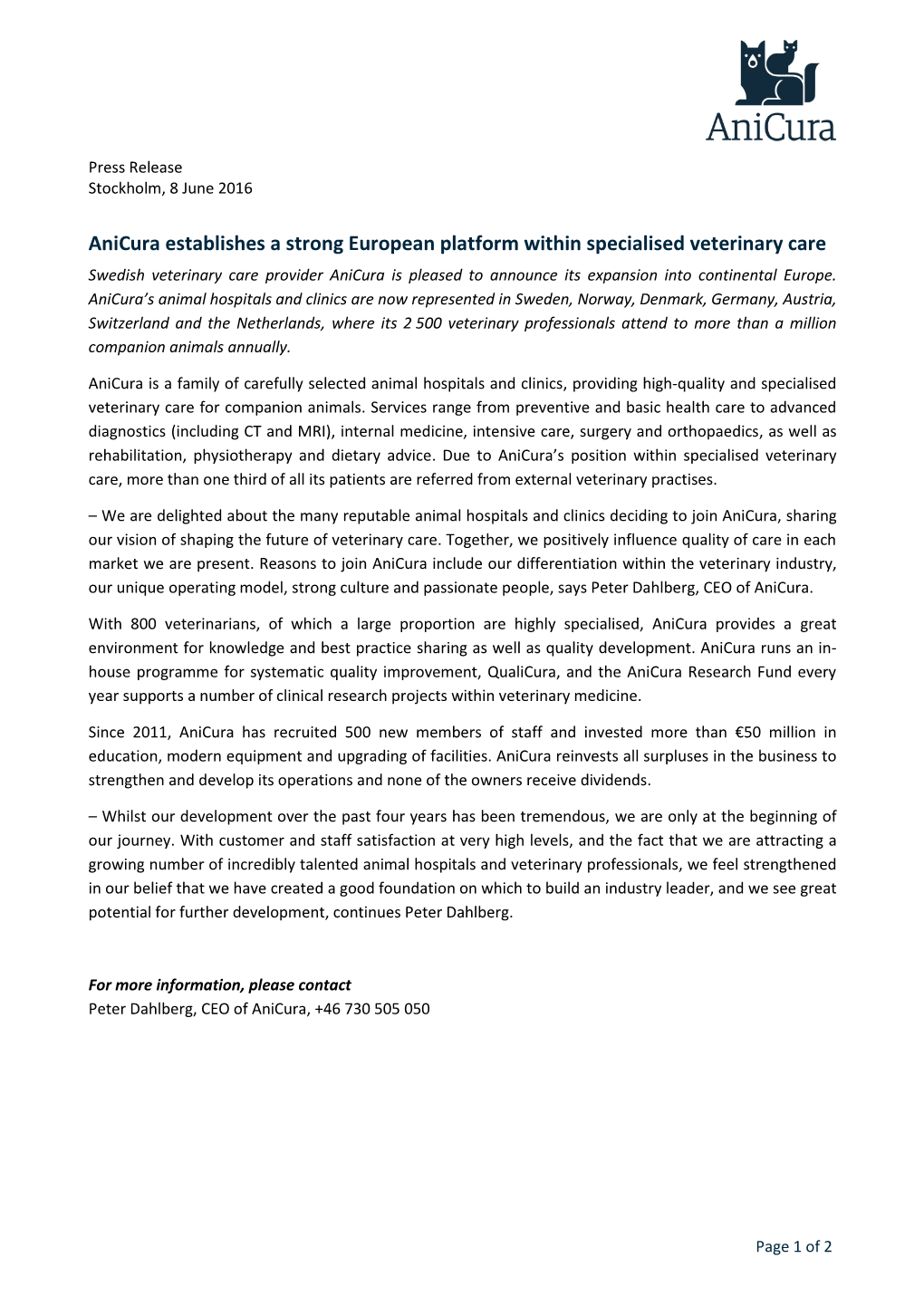 Anicura Establishes a Strong European Platform Within