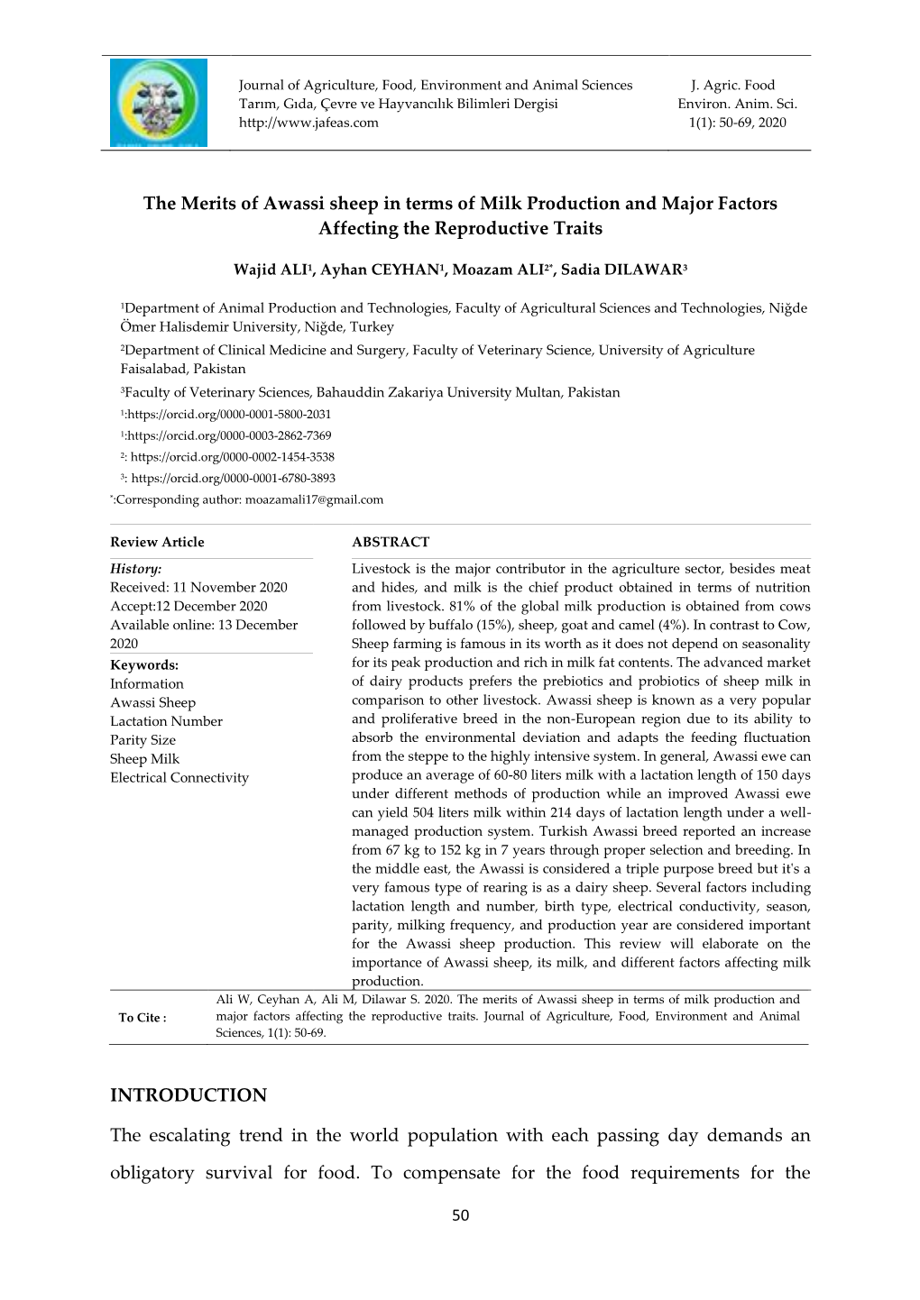 The Merits of Awassi Sheep in Terms of Milk Production and Major Factors Affecting the Reproductive Traits