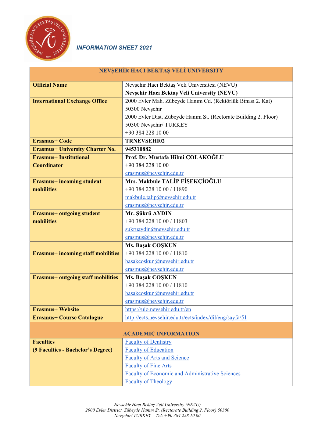 Informatıon Sheet 2021