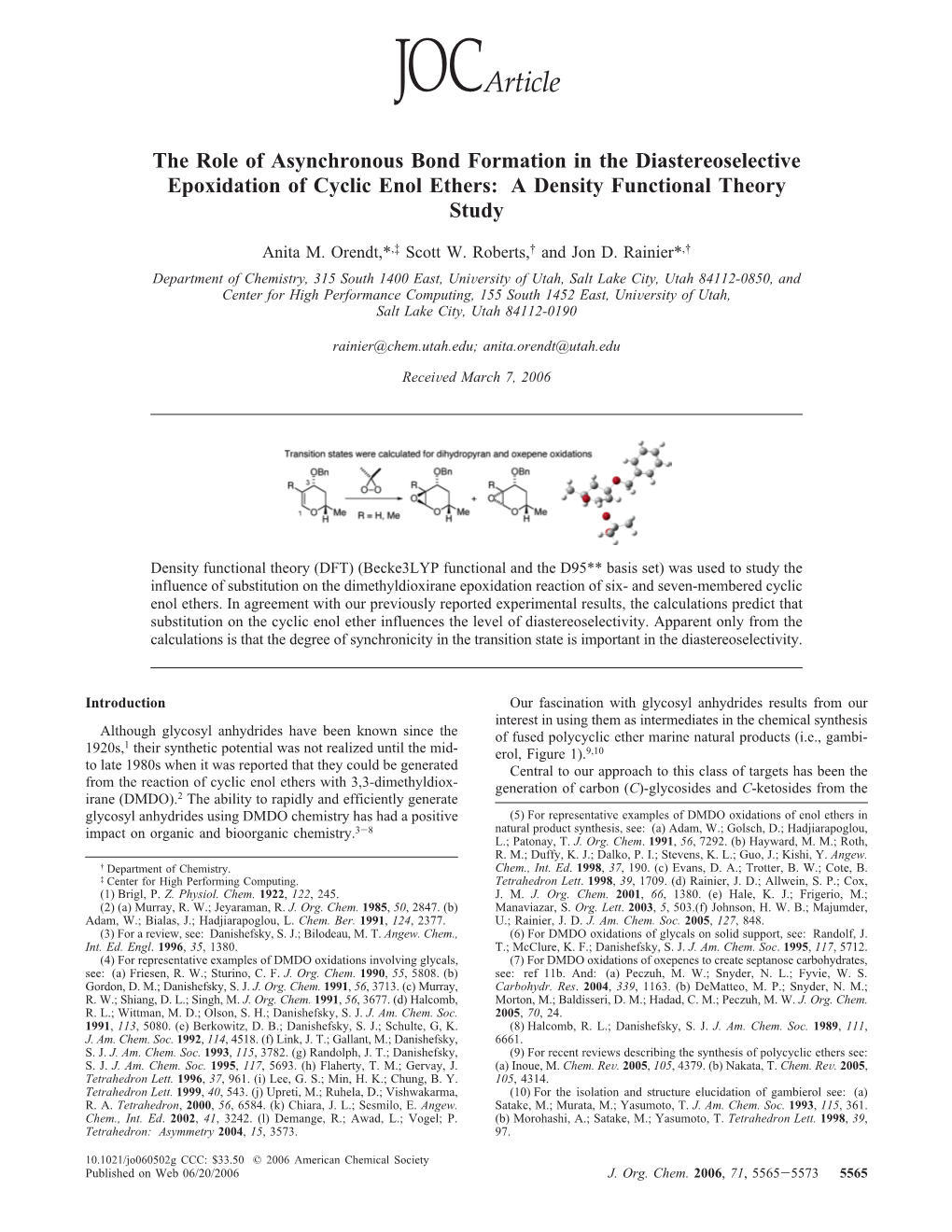 The Role of Asynchronous Bond Formation in the Diastereoselective Epoxidation of Cyclic Enol Ethers: a Density Functional Theory Study