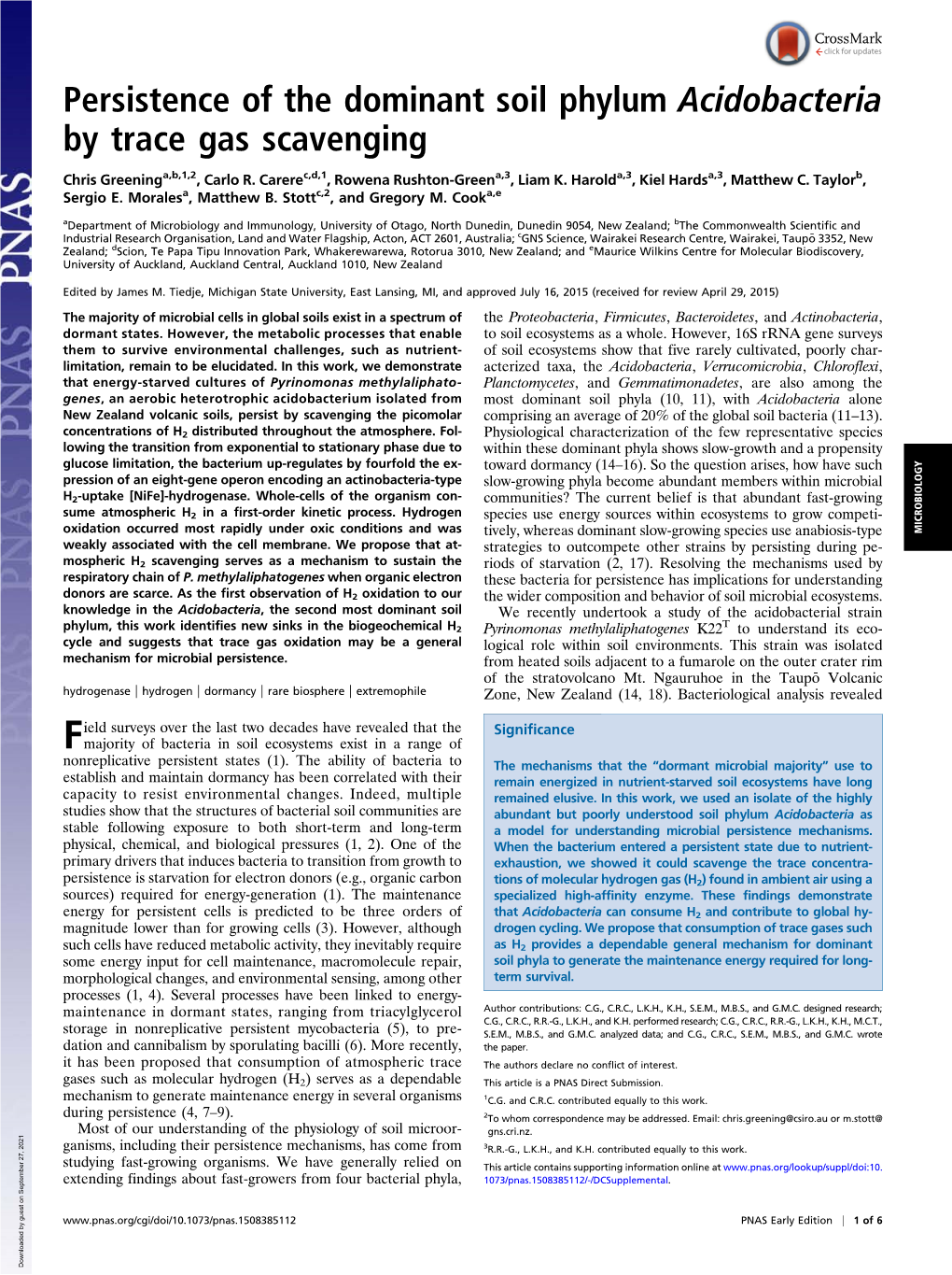 Persistence of the Dominant Soil Phylum Acidobacteria by Trace Gas Scavenging