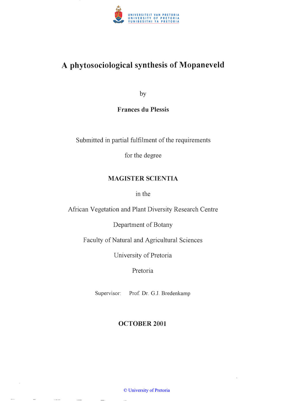 A Phytosociological Synthesis of Mopaneveld