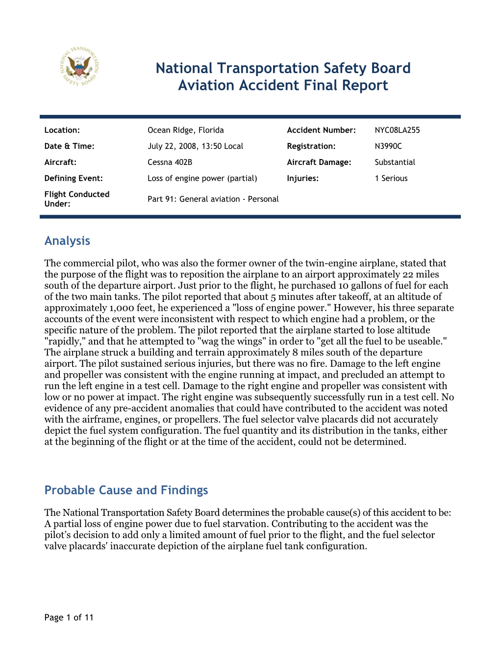 National Transportation Safety Board Aviation Accident Final Report