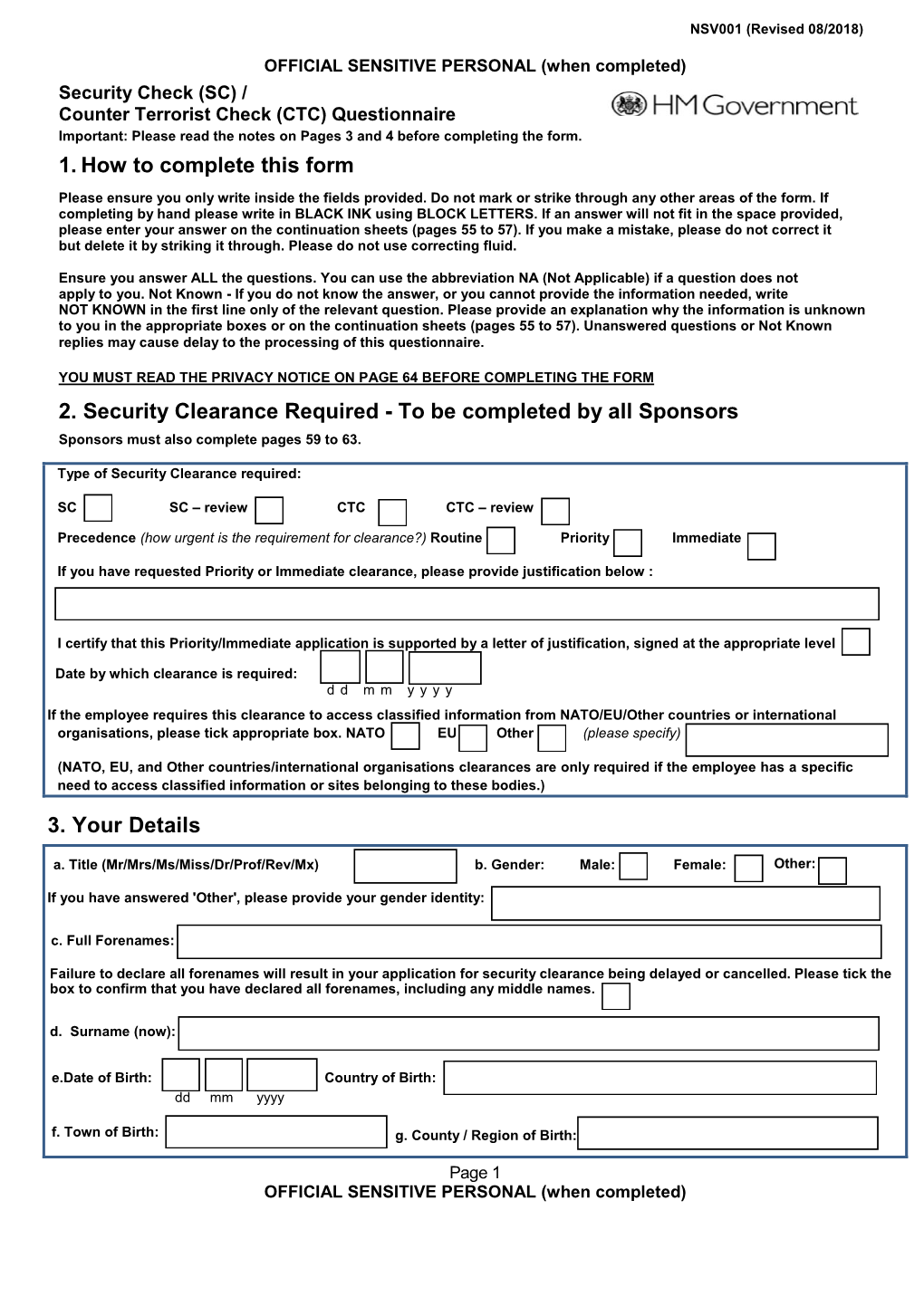 1. How to Complete This Form 2. Security Clearance Required
