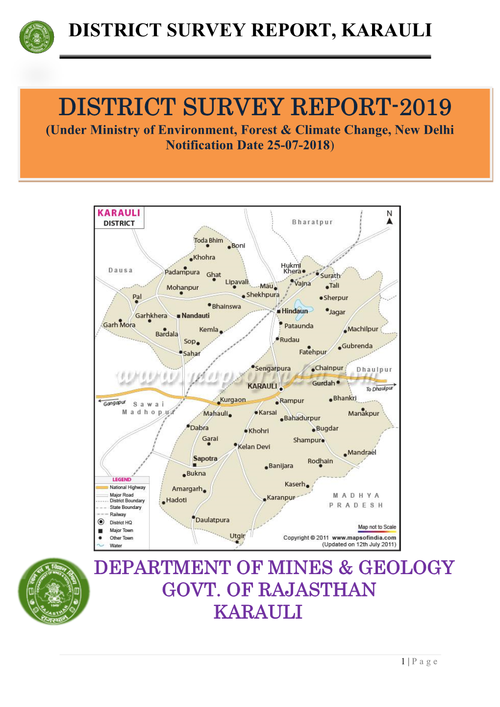 DISTRICT SURVEY REPORT-2019 (Under Ministry of Environment, Forest & Climate Change, New Delhi