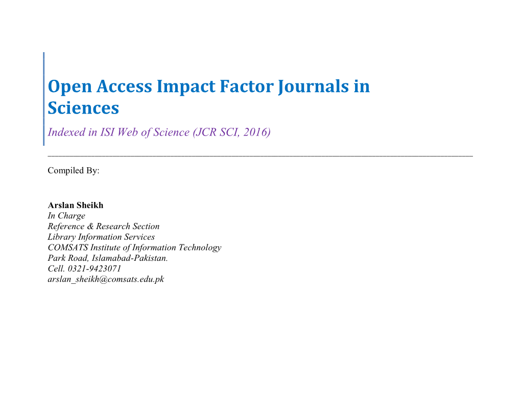 Open Access Impact Factor Journals in Sciences