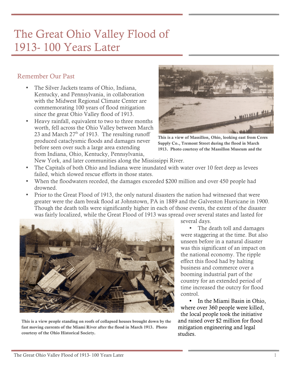 The Great Ohio Valley Flood of 1913- 100 Years Later