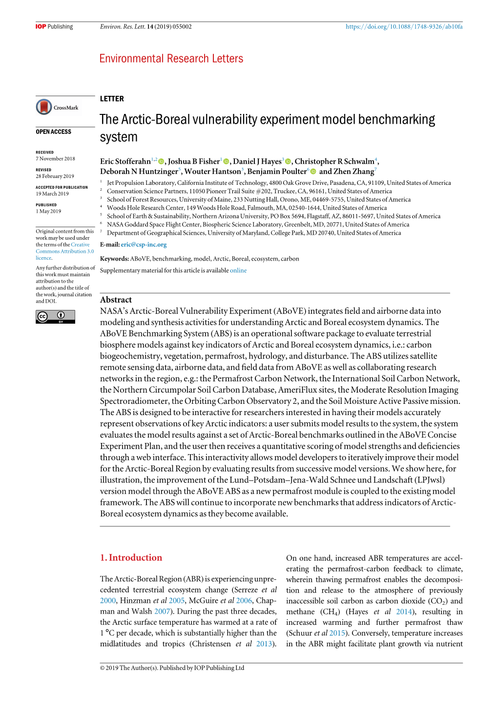 The Arctic-Boreal Vulnerability Experiment Model Benchmarking OPEN ACCESS System