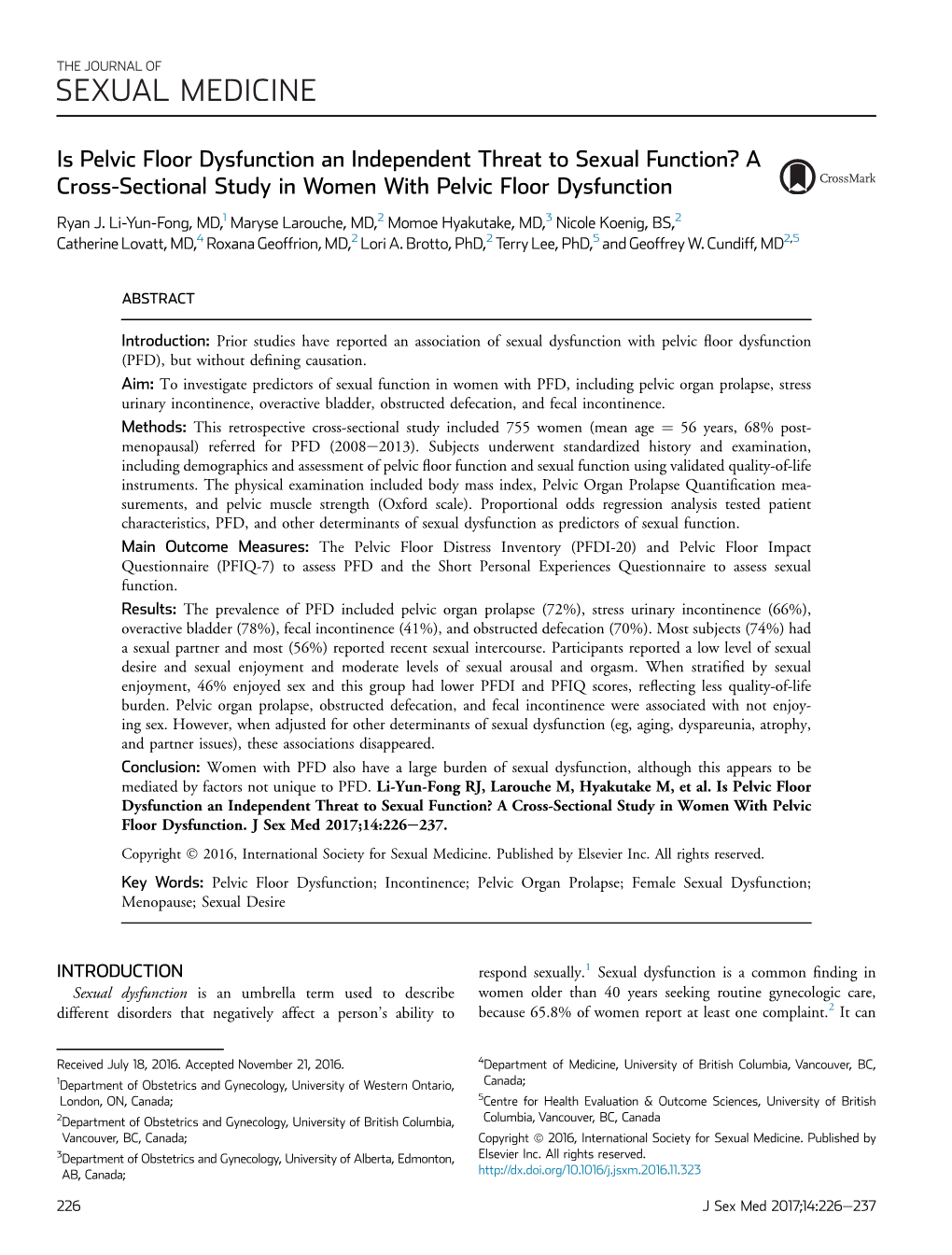 Is Pelvic Floor Dysfunction an Independent Threat to Sexual Function? a Cross-Sectional Study in Women with Pelvic Floor Dysfunction