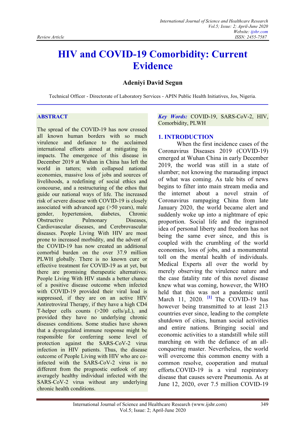 HIV and COVID-19 Comorbidity: Current Evidence