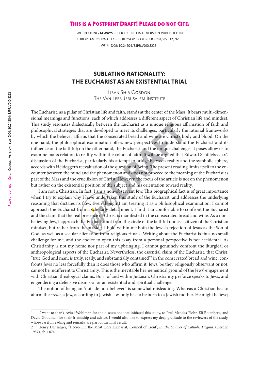 This Is a Postprint Draft! Please Do Not Cite. SUBLATING RATIONALITY