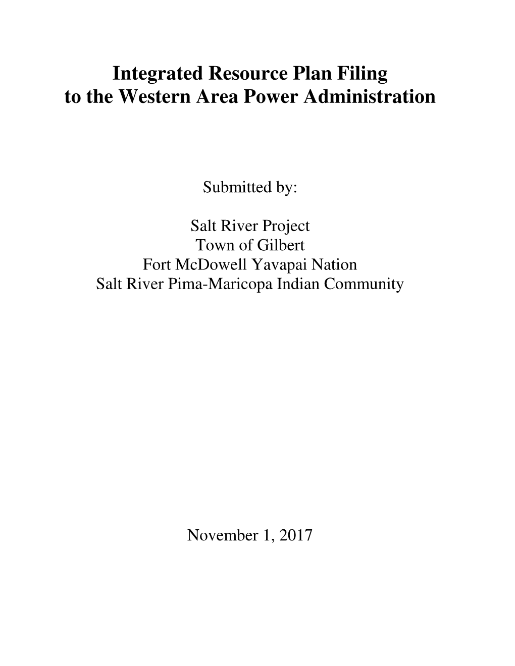 Integrated Resource Plan Filing to the Western Area Power Administration