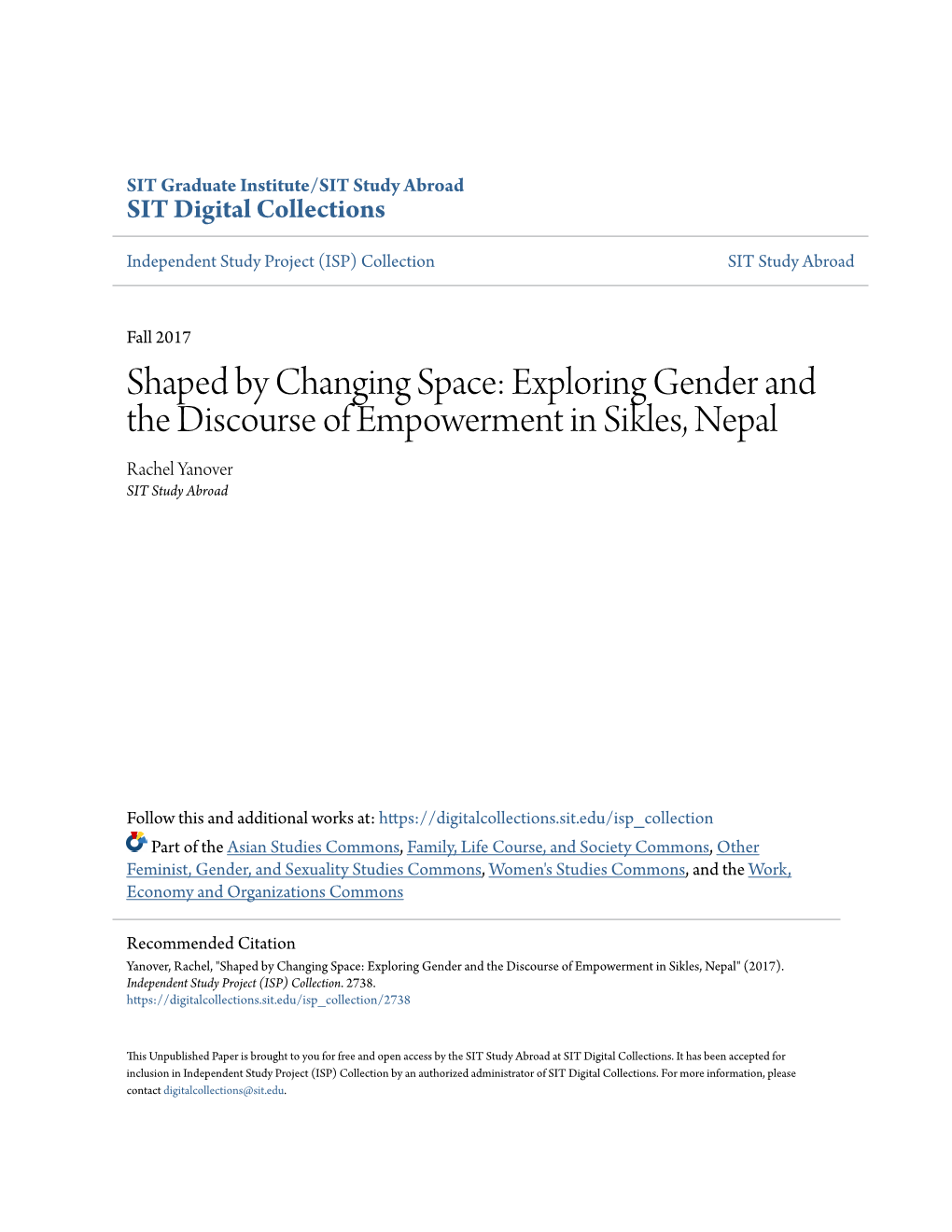 Exploring Gender and the Discourse of Empowerment in Sikles, Nepal Rachel Yanover SIT Study Abroad