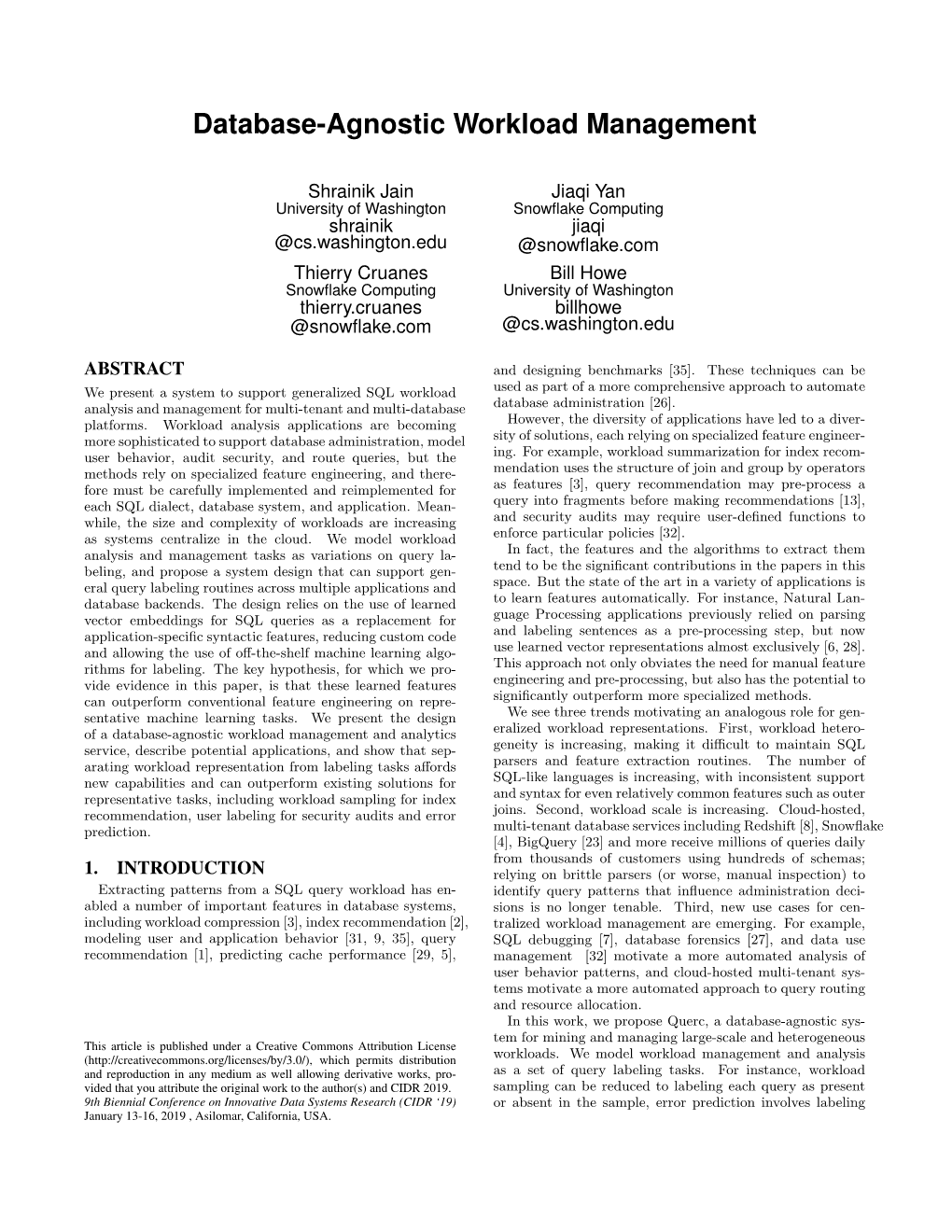 Database-Agnostic Workload Management