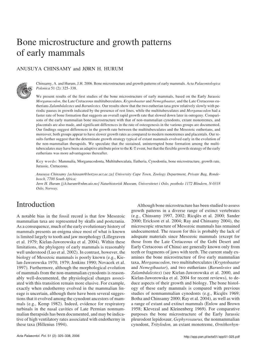 Bone Microstructure and Growth Patterns of Early Mammals