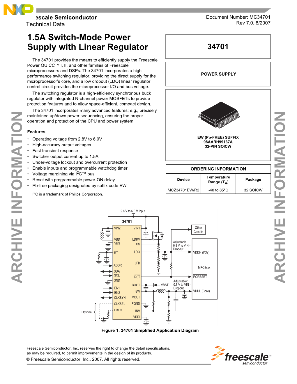 MC34701, 1.5A Switch-Mode Power Supply with Linear Regulator