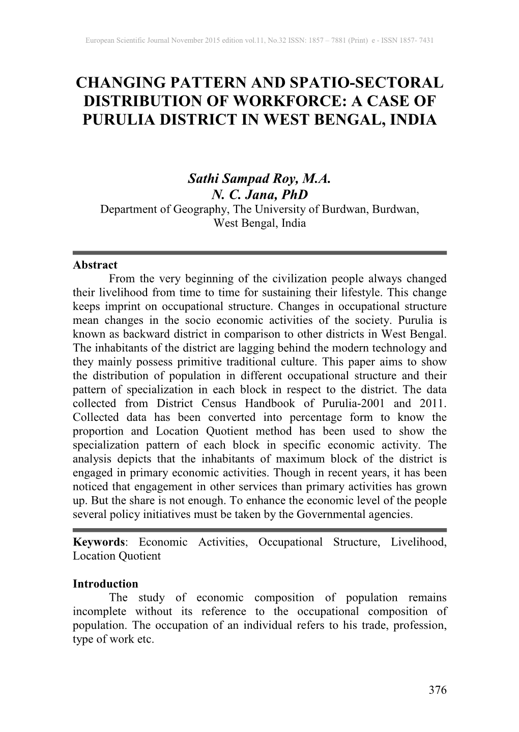 A Case of Purulia District in West Bengal, India