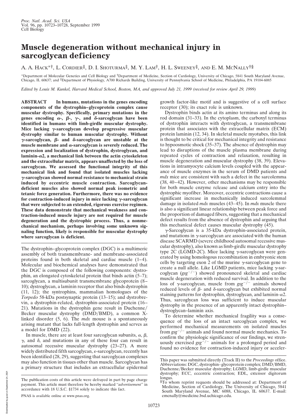 Muscle Degeneration Without Mechanical Injury in Sarcoglycan Deficiency