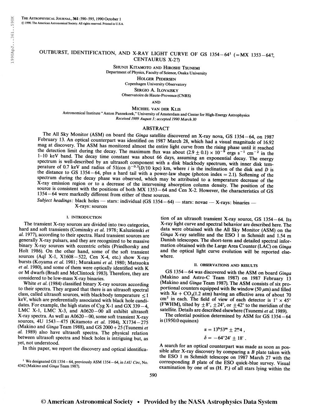 1990Apj. . .361. .590K the Astrophysical Journal, 361:590-595