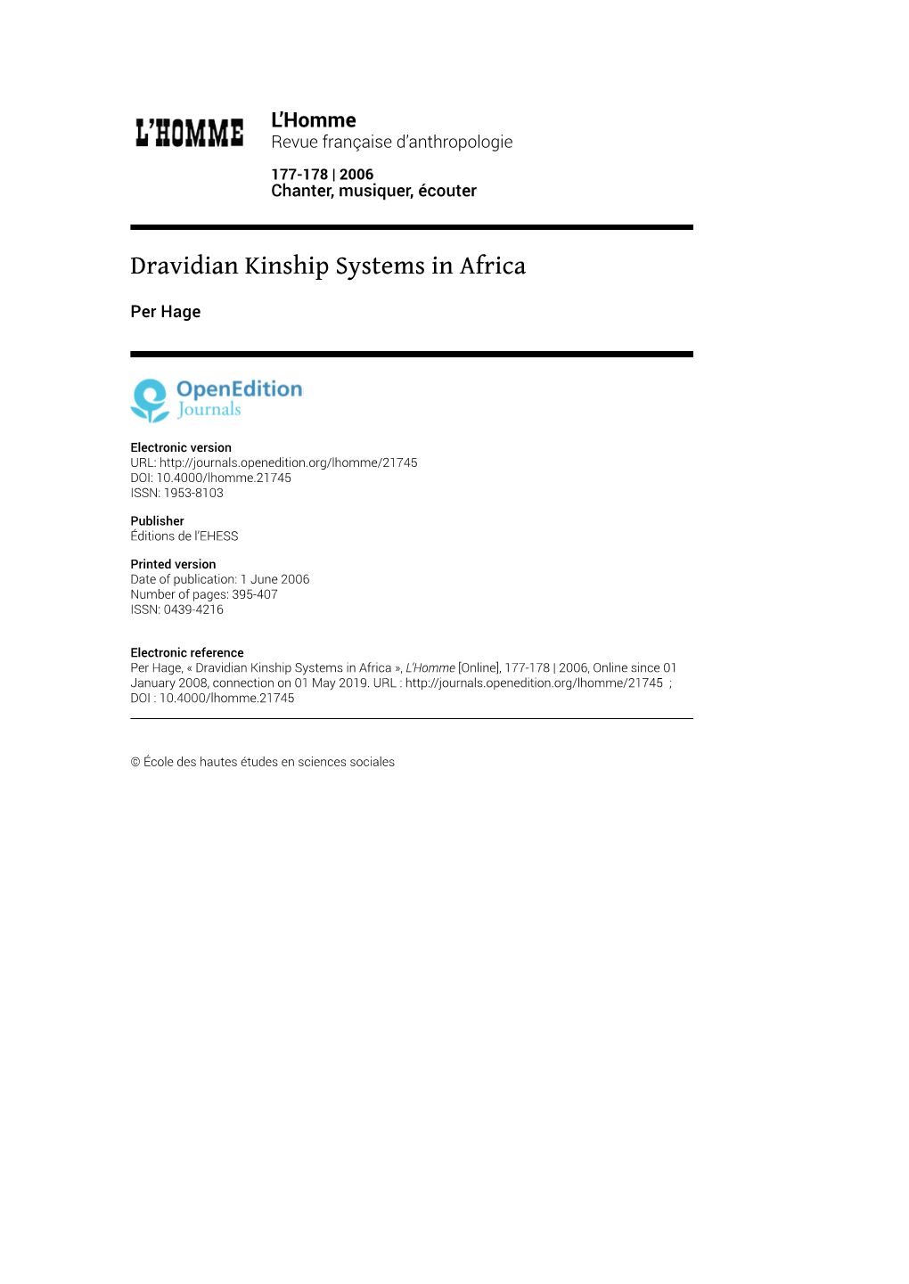 Dravidian Kinship Systems in Africa