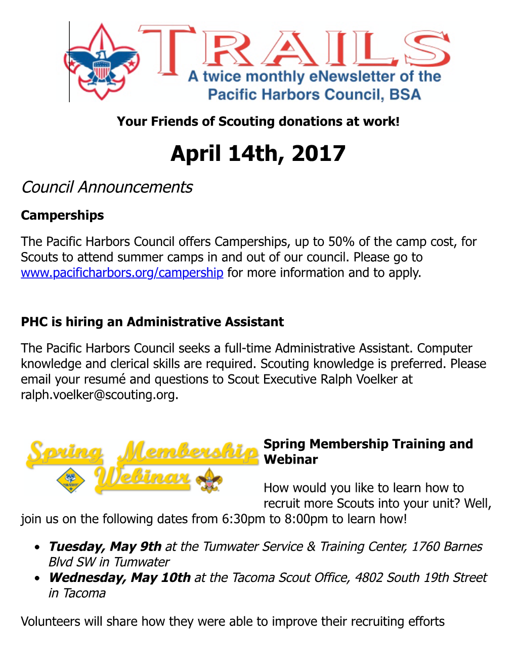 Pacific Harbors Council E-Newsletter