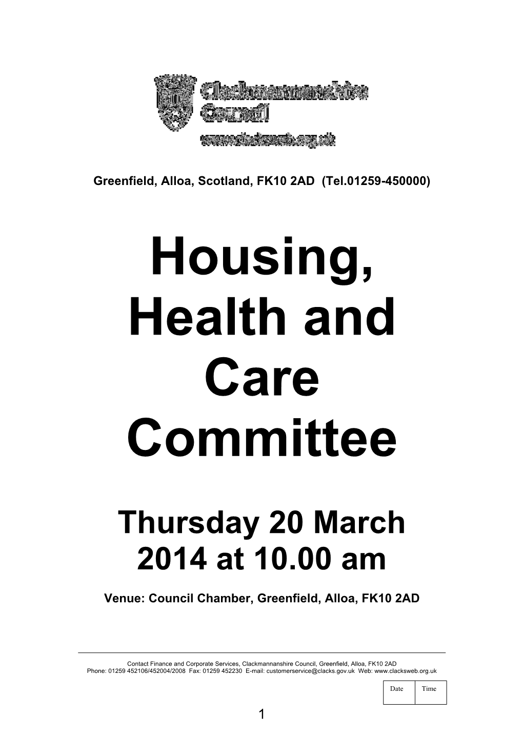 Housing Health and Care Committee Agenda 20 March 2014