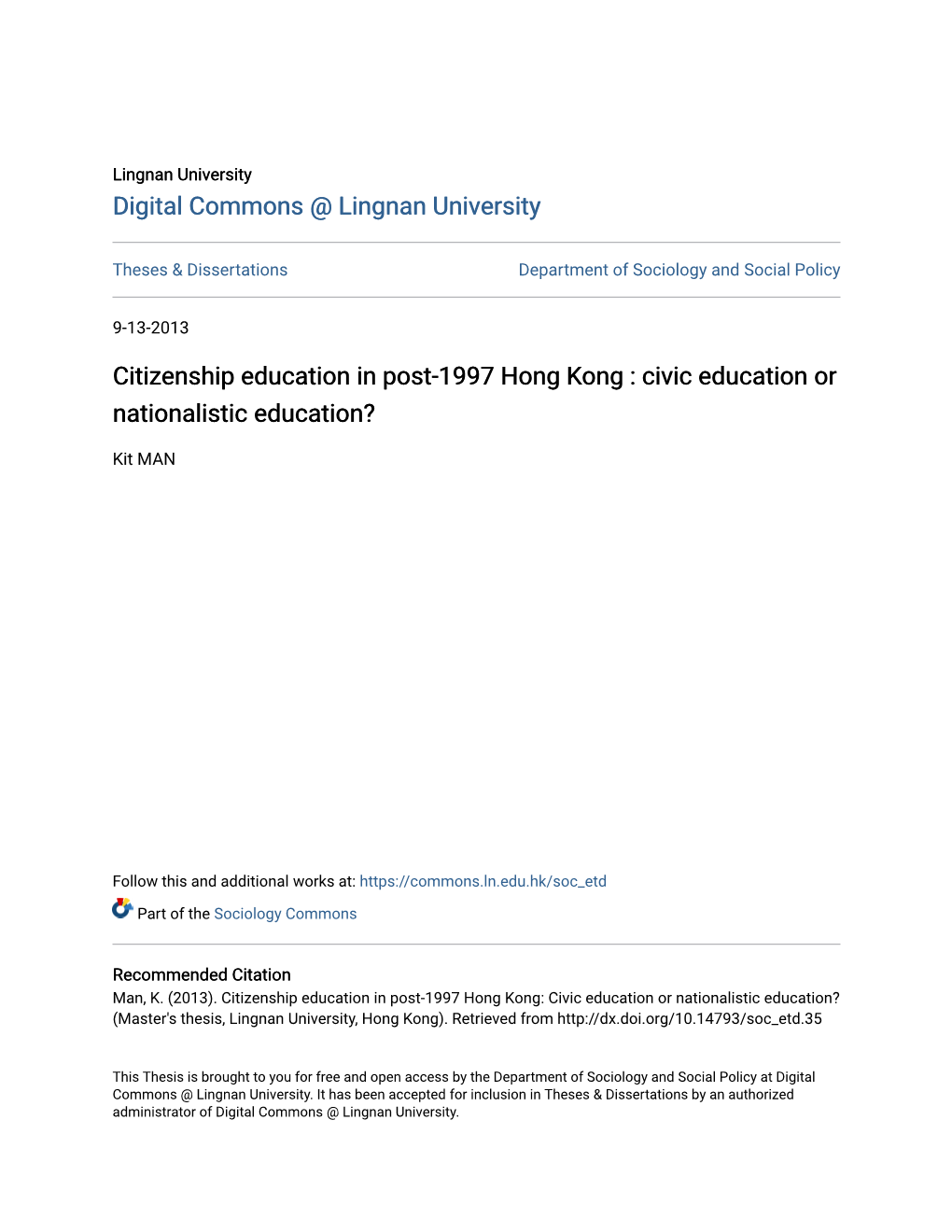 Citizenship Education in Post-1997 Hong Kong : Civic Education Or Nationalistic Education?
