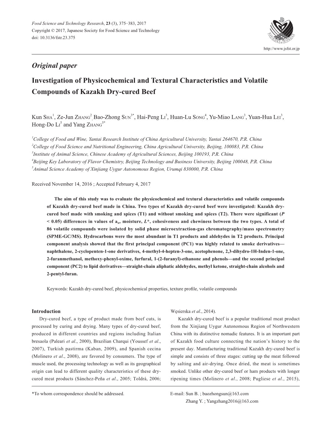 Original Paper Investigation of Physicochemical and Textural