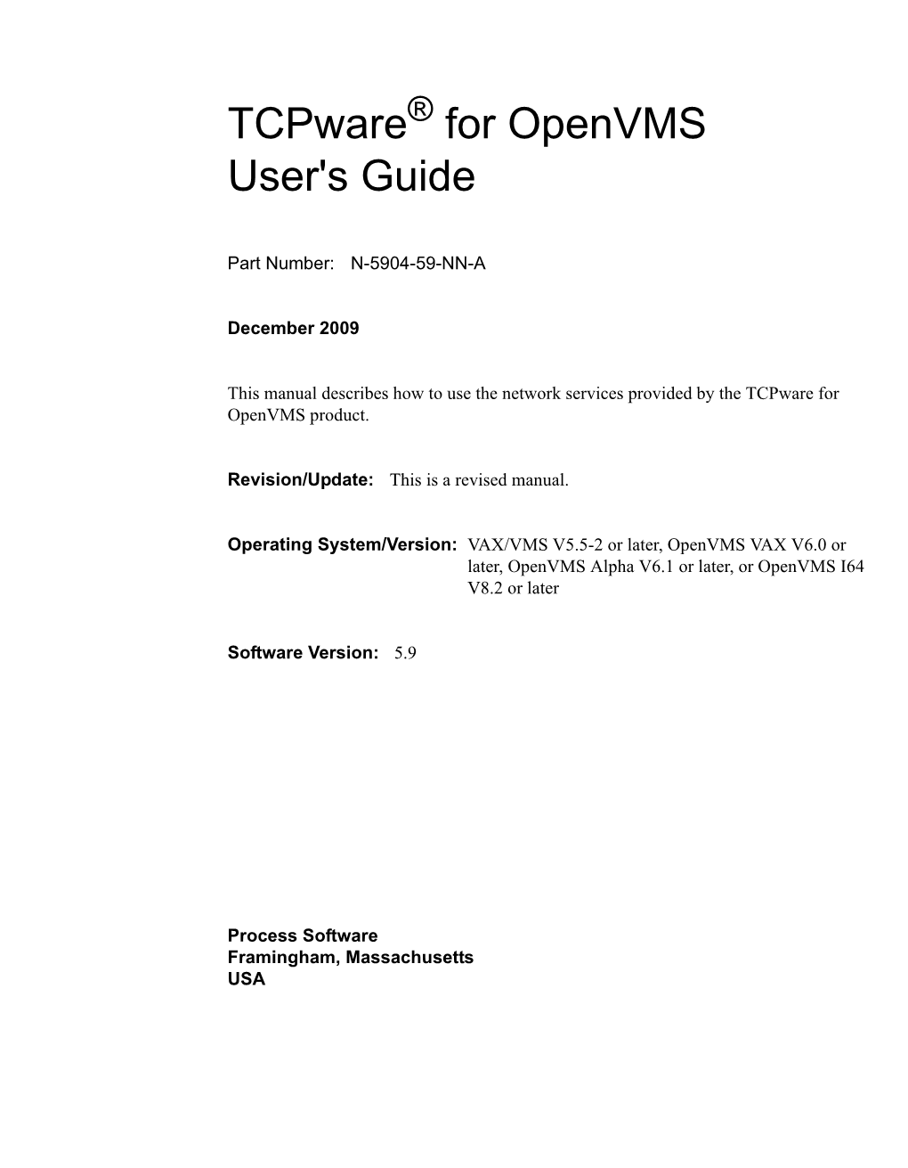 Tcpware for Openvms User's Guide